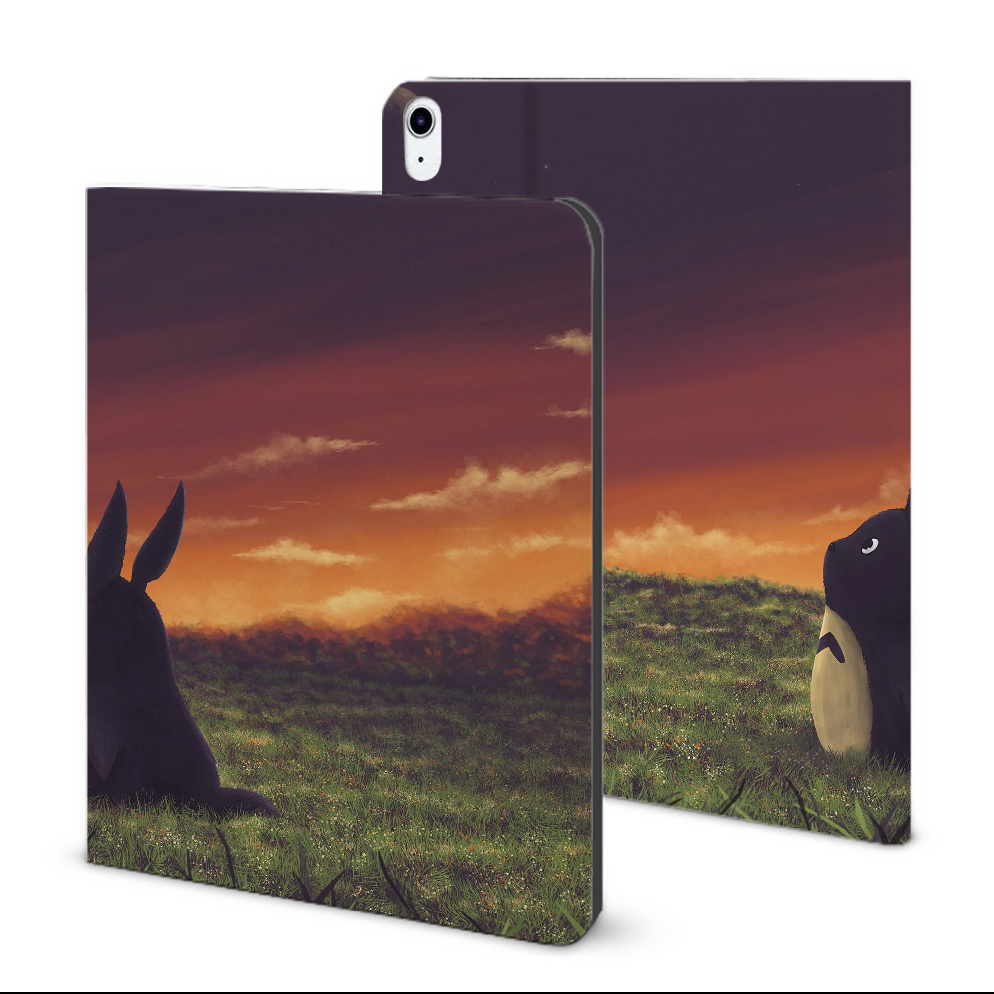 （画像用） となりのトトロ 草壁メイ 草壁サツキ My Neighbor Totoro Satsuki Kusakabe Mei Kusakabe IPad ケース ブック型 PUレザー TPU 耐衝撃 軽量 薄型 ペン収納なし 全面保護 IPad 各モデル対応